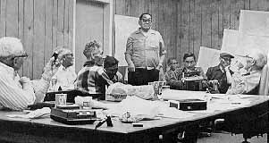 Black an white photo of alaksa native elders